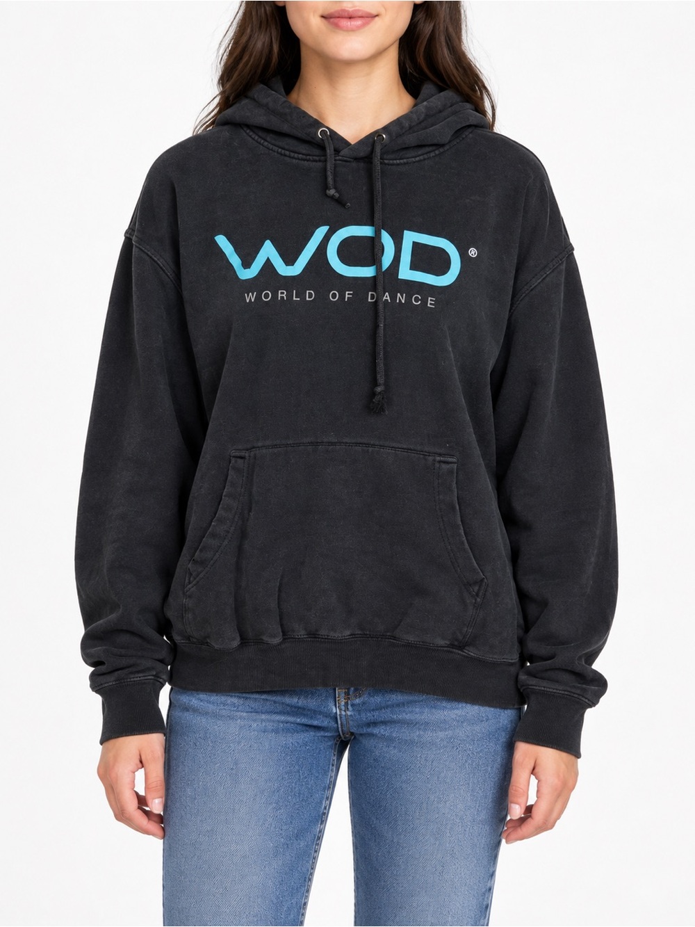 WOD World of Dance Hoodie Large Black Turquoise Logo Pullover Sweatshirt